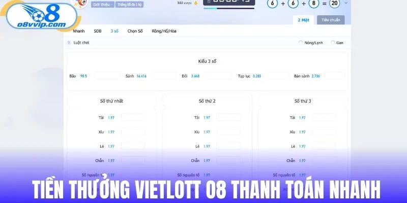 Tiền thưởng Vietlott O8 thanh toán nhanh