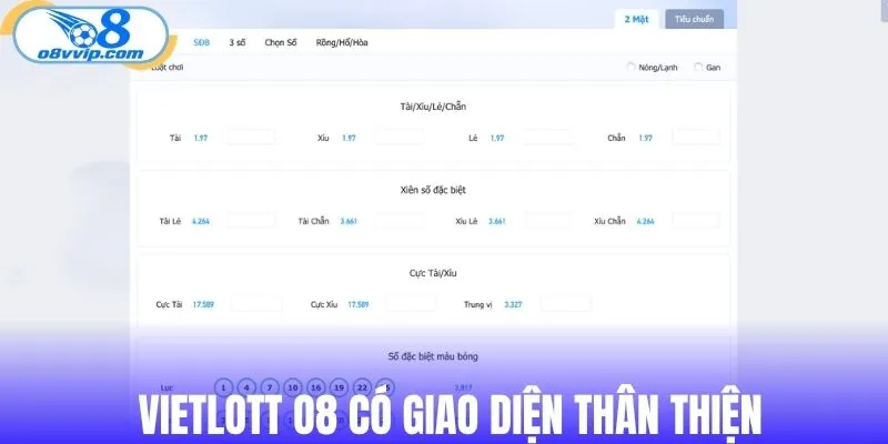 Vietlott O8 có giao diện thân thiện